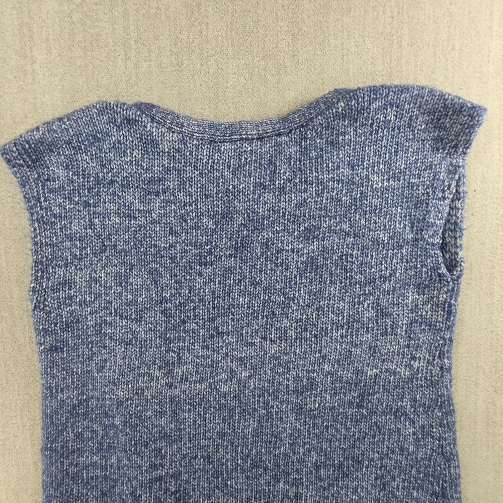 Coldwater Creek Sweater‎ Vest Women PM Blue Pointelle Diamond Knit Cotton Blend
